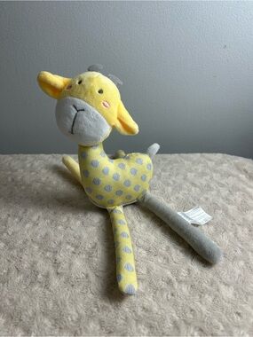 SARO Giraffe Plush Stuffed Animal Toy Yellow Gray White Spots Polka Dots Rattle